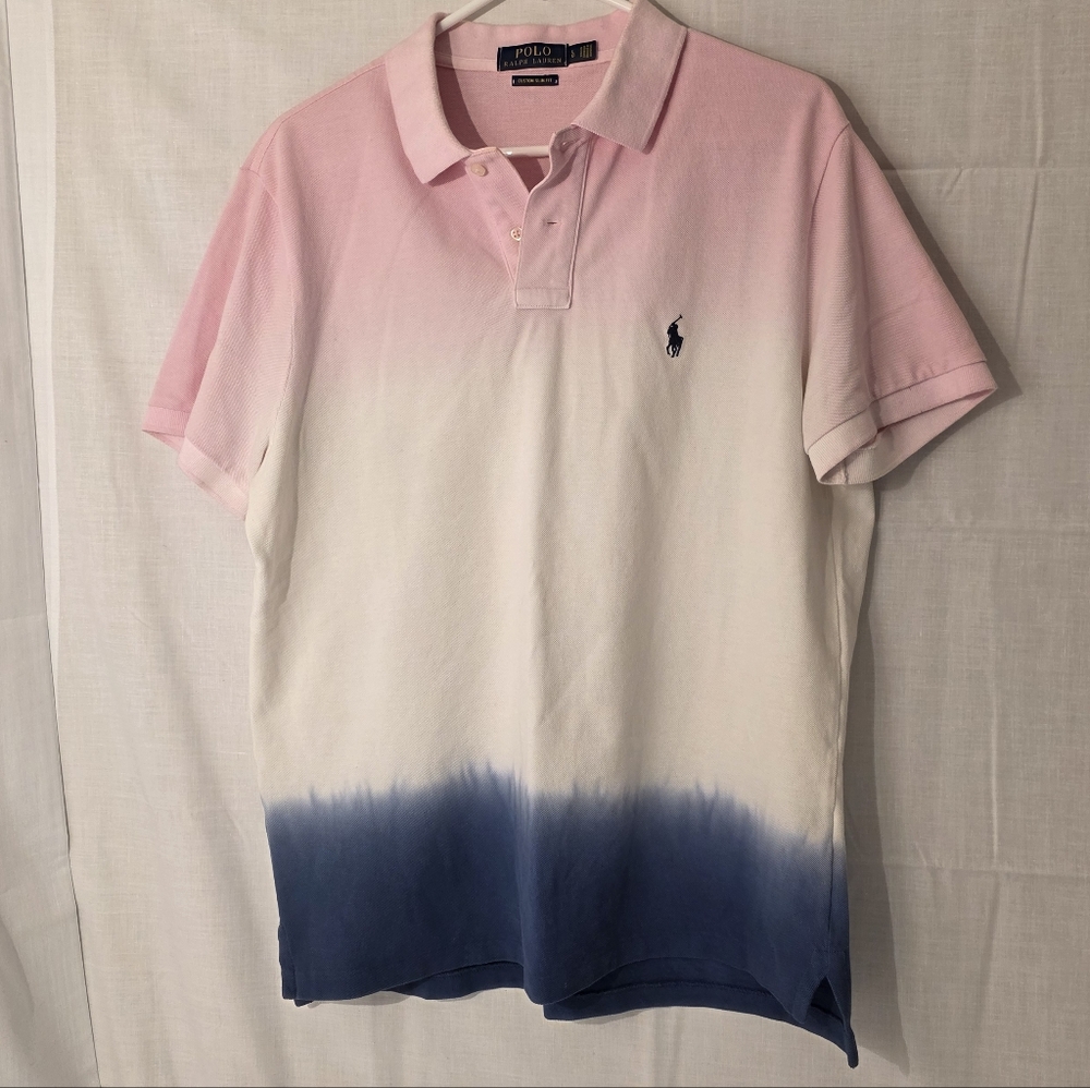 Ralph Lauren Polo in Pink, Blue, White Ombre Sz Large, Custom Slim Fit